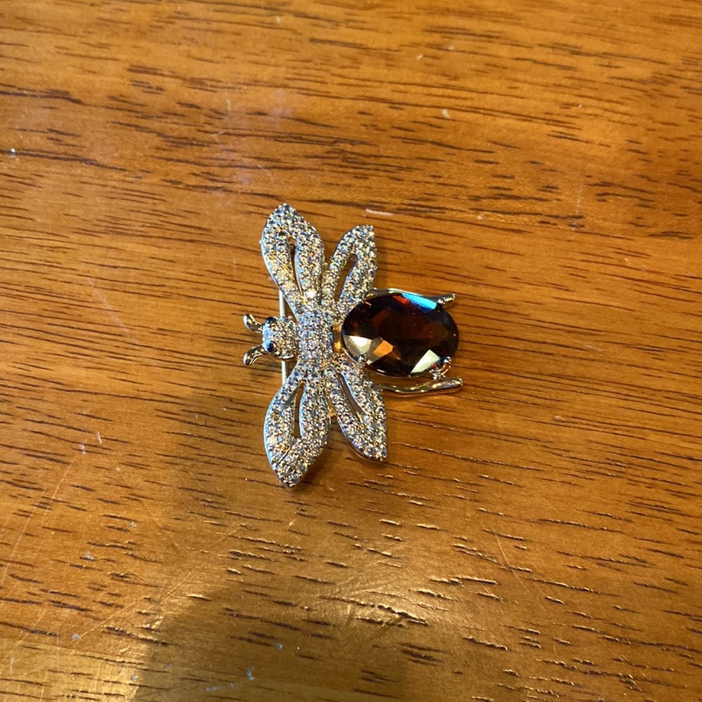 Topaz and clear crystal bee brooch